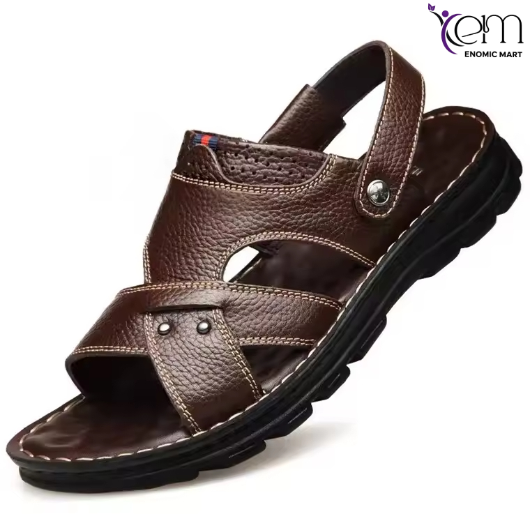 Men's Casual Summer Beach Sandals Comfortable Flat Platform Outdoor Sport Leather Shoes with Soft Walking Slippers