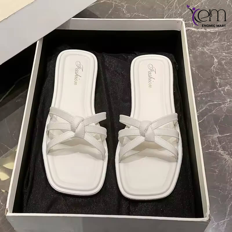 Women's Summer Korean Style Fashion Trend Flip Flops & Casual Sandals Outdoor Non-Slip Beach Shoes Solid Pattern Round Toe