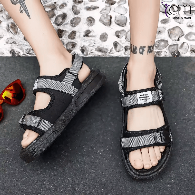 Male Beach Sandals Summer Casual Shoes for Adult Men Fashion Hook&Loop Waterproof Non-slip Shoes PVC Peep Toe Cool Anti-odor