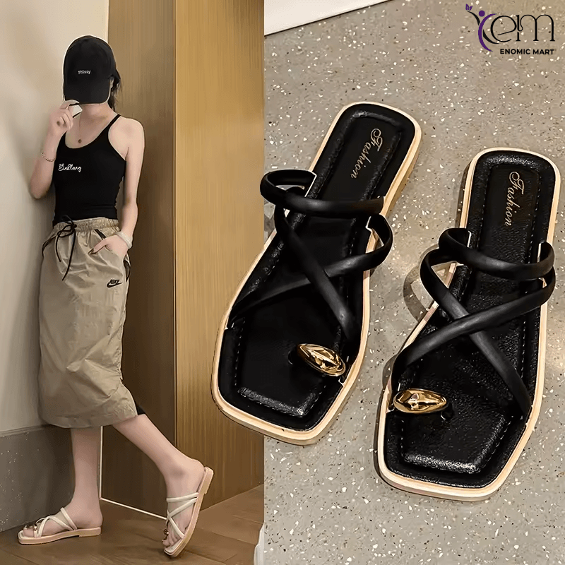 Women's Fashionable Summer Flip-Flops Custom Golden Platform Sandals Non-Slip Strap for Home/Bathroom Use Outdoor Adventures