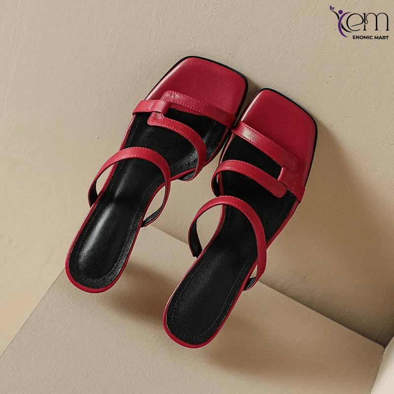 Women's Summer Peep Toe Stiletto Heel Faux Leather Slip-On Shoes with Rubber Outsole Hard-Wearing Outdoor Fashion